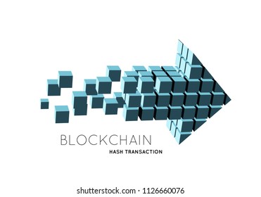 Blockchain vector illustration in the form of cubes in the form of an arrow. Block chain design. The concept of information transfer