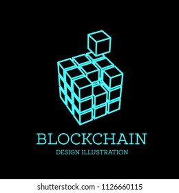 Blockchain vector illustration in the form of cubes. Block chain design. The concept of information transfer