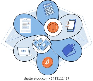 Blockchain, Vektorgrafik. Blockchain bietet sichere und manipulationssichere Infrastruktur für die Speicherung und Übertragung von Informationen. Die Integration Blockchain in Business Operations optimiert