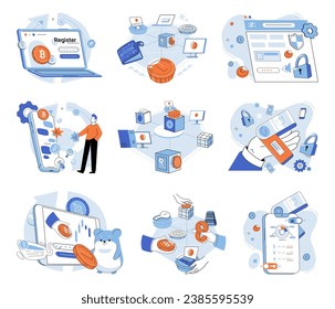 Blockchain vector illustration. The virtual nature blockchain networks enables seamless and borderless financial transactions Blockchain technology has potential to revolutionize financial industry