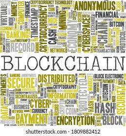 Blockchain vector illustration word cloud isolated on a white background.