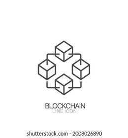 Blockchain Vector Line Icon. Editable Stroke Cryptocurrency Blocks Vector