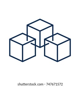 blockchain vector line icon on white background. Cube shaped blocks arranged side by side. 
