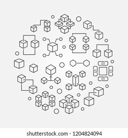 Blockchain vector round line minimal illustration. Block Chain linear icons in circular shape