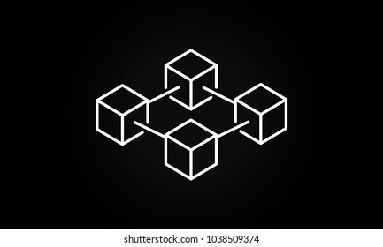 Blockchain vector white line icon or logo element	

