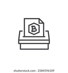 Blockchain Voting line icon. linear style sign for mobile concept and web design. A ballot with a bitcoin document outline vector icon. Symbol, logo illustration. Vector graphics
