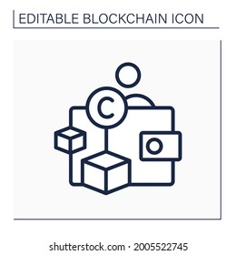 Blockchain wallet line icon. Cryptocurrency storage service. Virtual commerce, banking. Digital money, finance system. Digital asset. Isolated vector illustration. Editable stroke