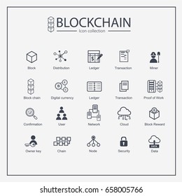 Blockchain Web Icon Set. Information Icon, Analytics, Cloud Computing, Blockchain, Block, Distribution, Ledger, Transaction Icon