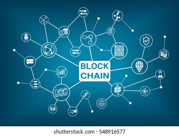 Blockchain Word With Icons As Vector Illustration