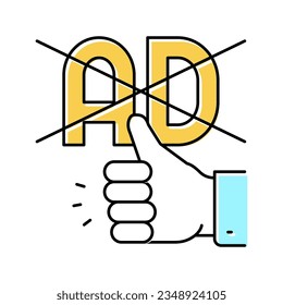 anuncio bloqueado y gesto manual con buen vector de icono de color. anuncio bloqueado y gesto manual con buena señal. ilustración de símbolo aislado