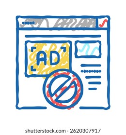 anúncios bloqueados ícone de doodle vetor de esboço. anúncios bloqueados símbolo da web. ilustração de símbolo isolado