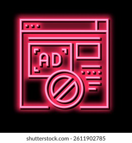 blocked ads web site neon light sign vector. blocked ads web site sign. isolated symbol illustration