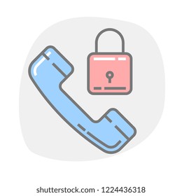 Blocked call. Flat outline vector illustration of phone on white.