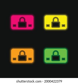 Blocked Commercial Card Symbol four color glowing neon vector icon