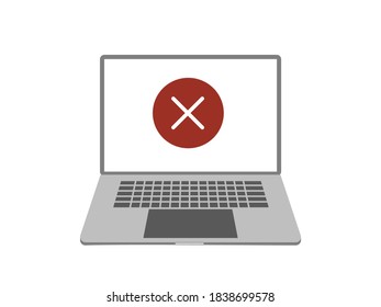 Blocked computer illustration. Red warning sign on the screen of an open laptop on a white background.