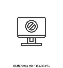 Blocked computer monitor line icon. linear style sign for mobile concept and web design. Computer screen ban outline vector icon. Symbol, logo illustration. Vector graphics
