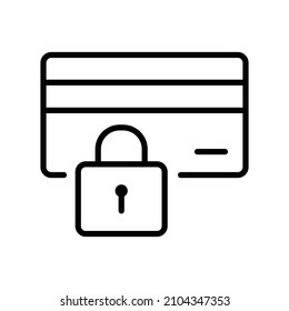 Blocked credit card line icon vector illustration. Minimalistic locked financial banking transaction closed secure e money payment isolated on white. Private finance transfer with lock simple logotype