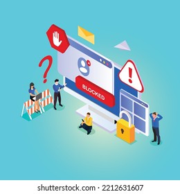 Blocked internet content isometric 3d vector illustration concept for banner, website, illustration, landing page, flyer, etc.