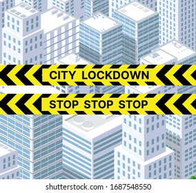 The blocked lockdown city is banned from the movement of the quarantine virus epidemic danger. Stock 3D illustration vector design