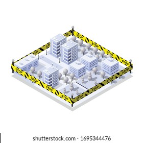 The blocked lockdown city is banned from the movement of the quarantine virus epidemic danger. Stock 3D illustration vector design