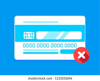 Blocked, locked pay card, concept illustration. Blue colors. Vector, isolated.