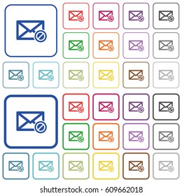 Blocked mail color flat icons in rounded square frames. Thin and thick versions included.