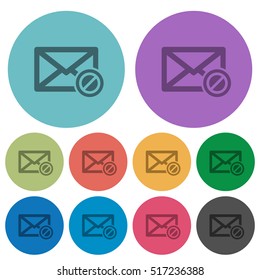 Blocked mail flat icons on color round background.