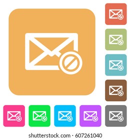 Blocked mail flat icons on rounded square vivid color backgrounds.