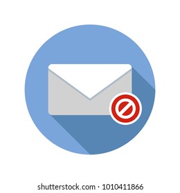 Blocked mail icon. Email icon with long shadow. Vector Flat Illustration