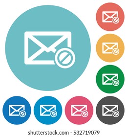 Blocked mail white flat icons on color rounded square backgrounds