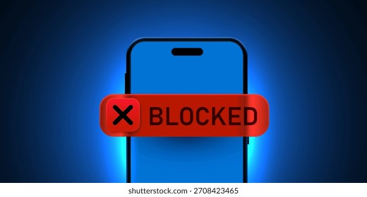 Notificación bloqueada en la pantalla de un teléfono inteligente con un Botón con efecto de cristal, que simboliza el acceso restringido o la alerta. Ilustración vectorial.