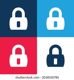 Blocked Padlock azul y rojo cuatro colores mínimo conjunto de iconos