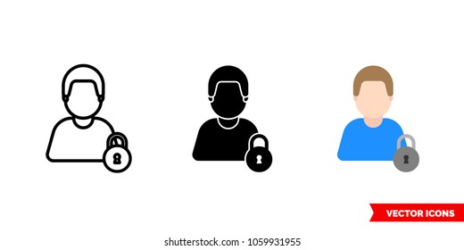 Blocked password icon of 3 types: color, black and white, outline. Isolated vector sign symbol.