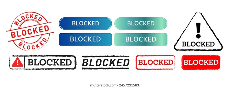 blocked rectangle circle stamp and button sign for blocking prohibition permission