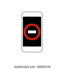 Blocked screen smartphone vector illustration. White smartphone vector illustration, isolated on white. Flat Iphone icon. White Iphone with blocked screen. Iphone Picture. Broken Iphone pictogram