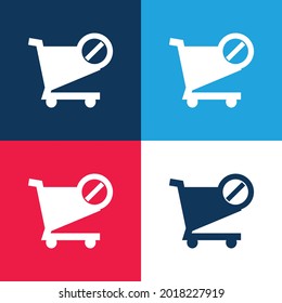 Blocked Shopping Cart E Commerce Symbol blue and red four color minimal icon set