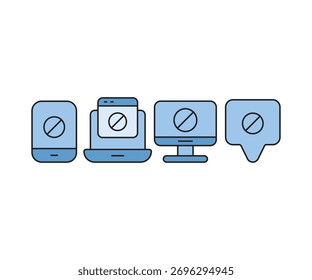 blockiertes Smartphone, Laptop und Computersymbol, Vektorgrafik