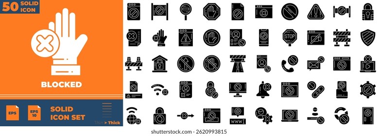 Blocked Solid Editable Icons set. Vector illustration in modern thin solid style of blocked icons: stop, block, adblock, etc