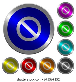 Blocked symbol icons on round luminous coin-like color steel buttons