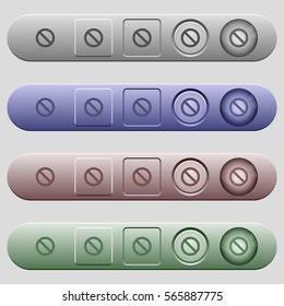 Blocked symbol icons on rounded horizontal menu bars in different colors and button styles