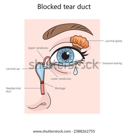 blocked tear duct structure diagram hand drawn schematic vector illustration. Medical science educational illustration