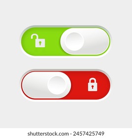 blocked and unlocked toggle switch buttons. Material design switch buttons set. Vector illustration