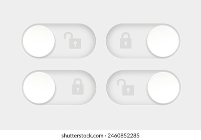 Botones de conmutador bloqueados y desbloqueados. Conjunto de Botones de interruptor de diseño de material. Vector