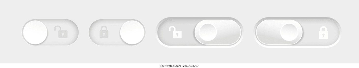 Botones de conmutador bloqueados y desbloqueados. Conjunto de Botones de interruptor de diseño de material. Vector