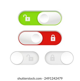 Botones de conmutador bloqueados y desbloqueados. Conjunto de Botones de interruptor de diseño de material. Vector