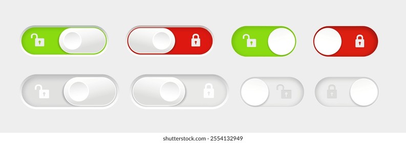 blocked and unlocked toggle switch buttons. Material design switch buttons set. Vector