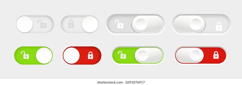 blocked and unlocked toggle switch buttons. Material design switch buttons set. Vector