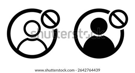 Blocked User and Disabled Account Icons – Flat and Outline Style Set for Social Media Restrictions, Vector illustration.