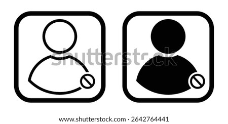 Blocked User and Disabled Account Icons – Flat and Outline Style Set for Social Media Restrictions, Vector illustration.