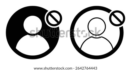 Blocked User and Disabled Account Icons – Flat and Outline Style Set for Social Media Restrictions, Vector illustration.